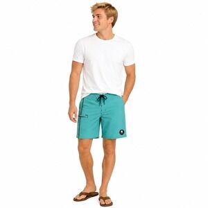 The Boneyard Surf Shop Board Shorts Men 30 Green Side Stripe Lace Up Swim Trunks